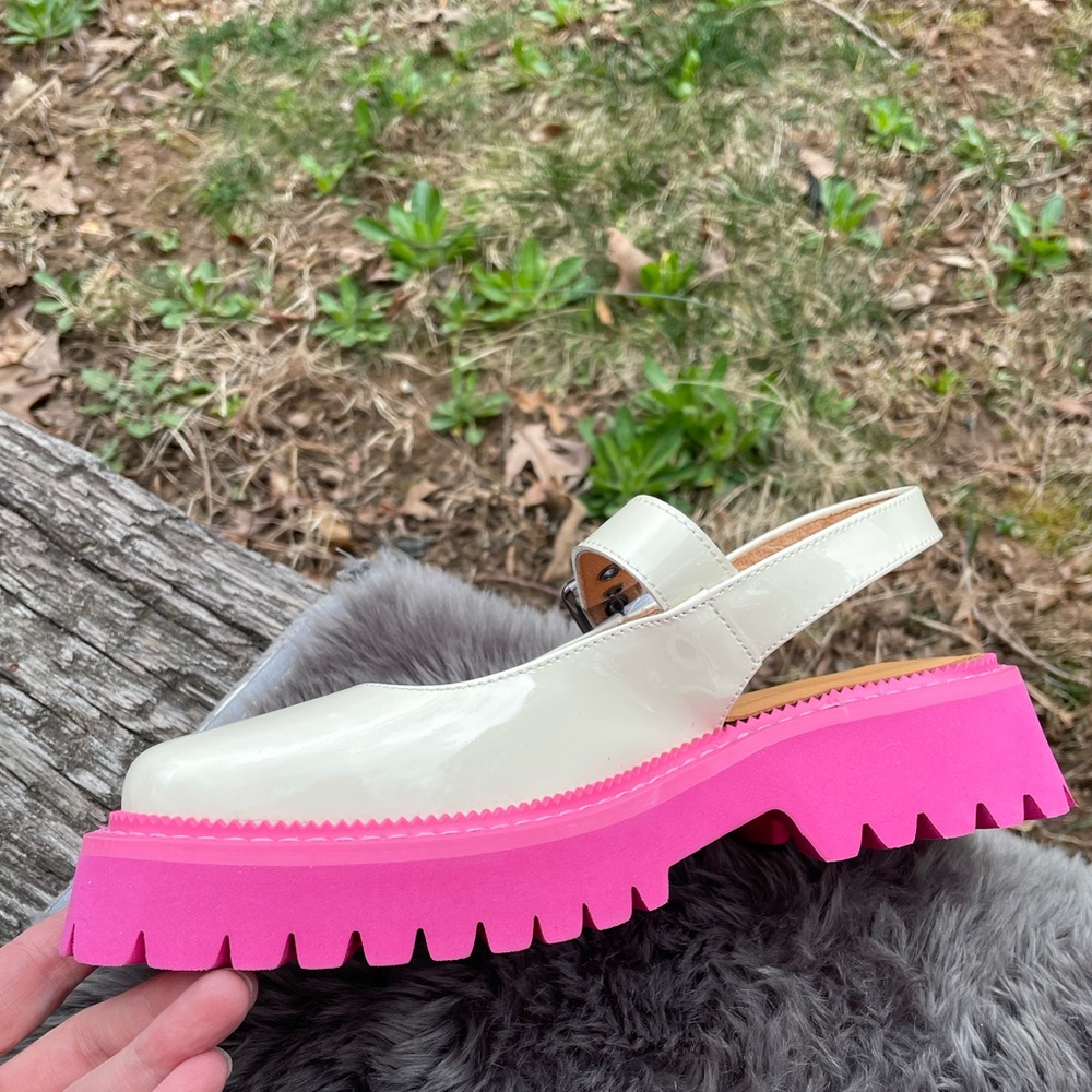 New Marc Nolan Luna Cream/Pink Leather Mary Jane Lug Slingbacks Size 5 - Picture 7 of 15